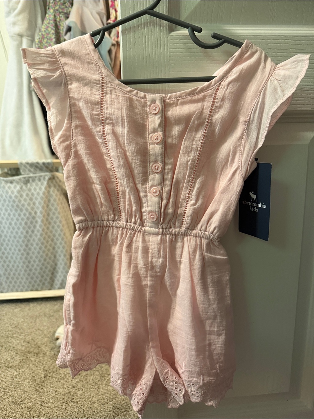 abercrombie kids Blush Pink Eyelet Trim Button-Front Romper